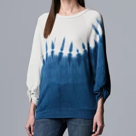 Simply Vera Vera Wang Small Blue Gray Tie Dye Sweatshirt NEW - Picture 2 of 14